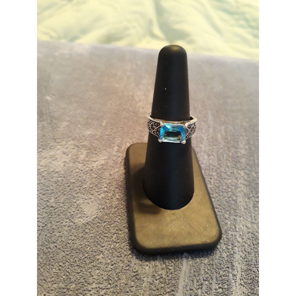 Sterling Silver  Aqua Cz Ring Sz7